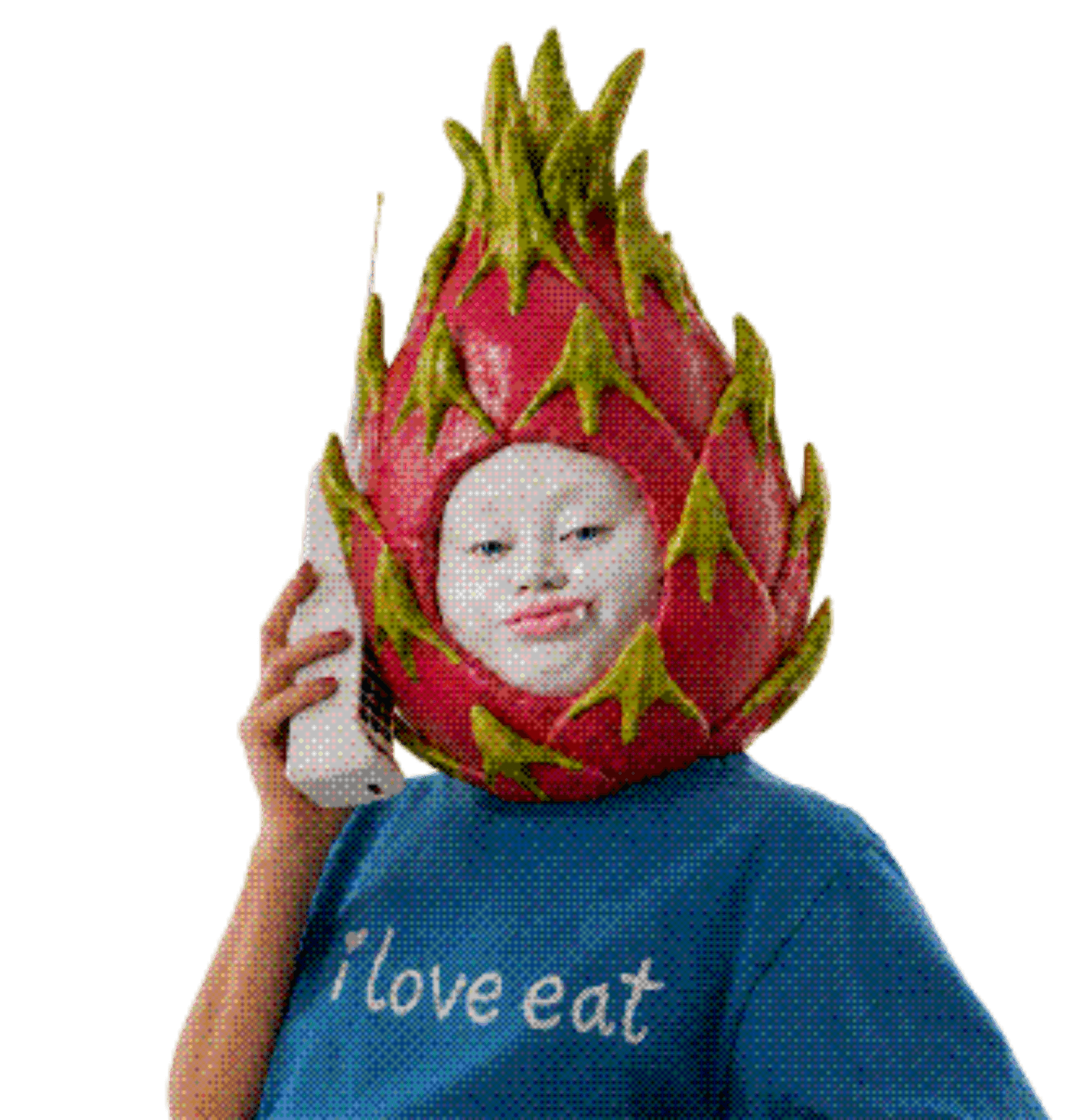 The i love eat dragon fruit character on the phone